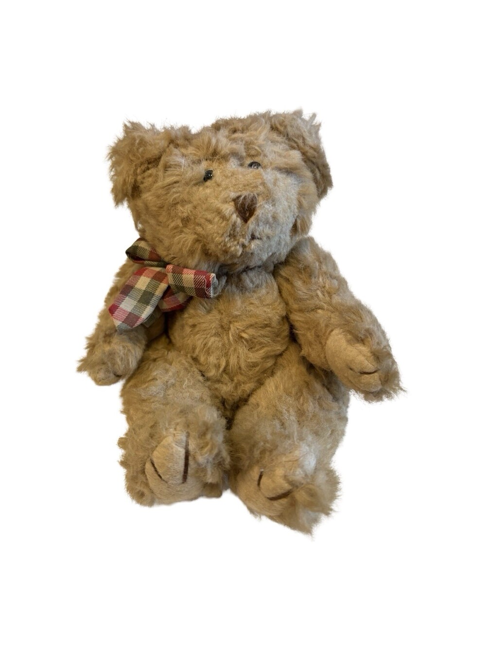 Vintage Russ Berrie Browning Teddy Bear 16" Jointed Plush Plaid Bow Brown